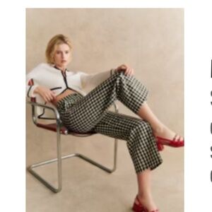 Sezane Martin Crop Trousers Black Ecru Gingham - Size 2
